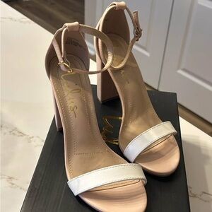 Lulu's Women's Pink and White Block Heel Sandals